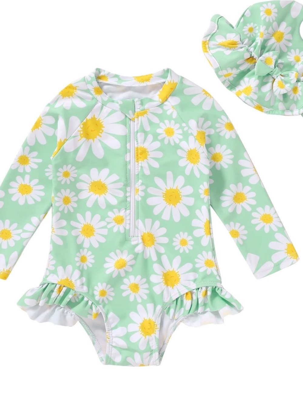 Younger Tree Baby Girl one piece Swimsuit Long Sleeve Rash Guard Hat 0-3 Months